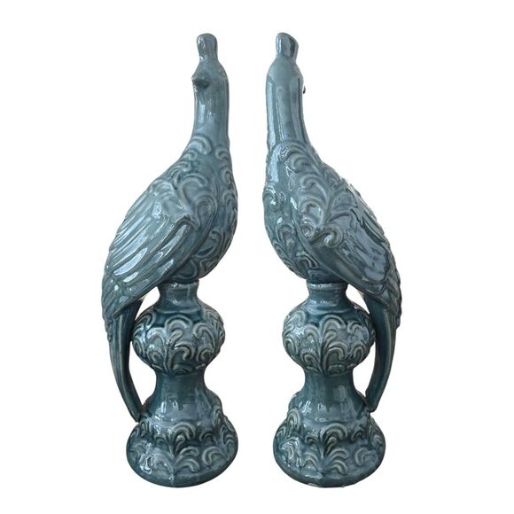 Large 20" Blue Ceramic Bird Figurine Art Pottery Mid Century Style Decor - Picture 3 of 8